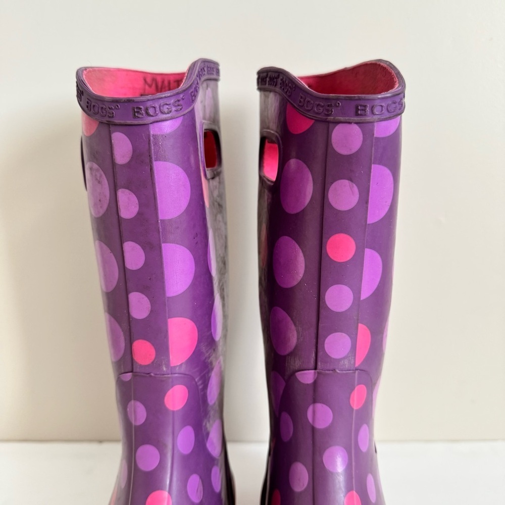 Bogs Rubber Pull On Waterproof Rain Boots Polka Dot Purple Big Kids Youth Size 5 - Picture 5 of 13